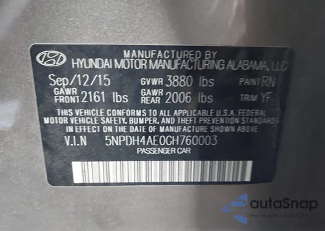 2016 Hyundai Elantra Se from USA, damaged, VIN 5NPDH4AE0GH760003